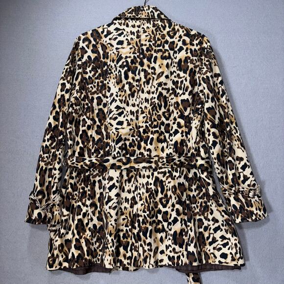 Appraisal Y2K Retro Big Button Leopard Print Trench Coat Jacket XL Bold Mob Wife - Picture 4 of 8
